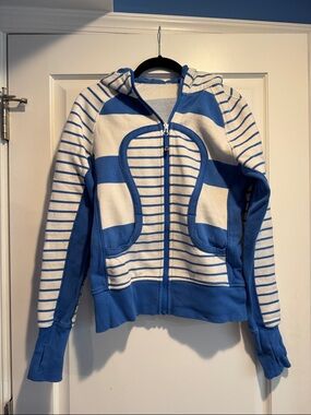 lululemon athletica Blue and White Scuba Hooded Zip-Up Jacket